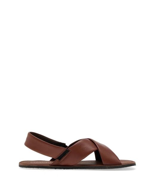Groundies Brown Crossover-Strap Slingback Sandals