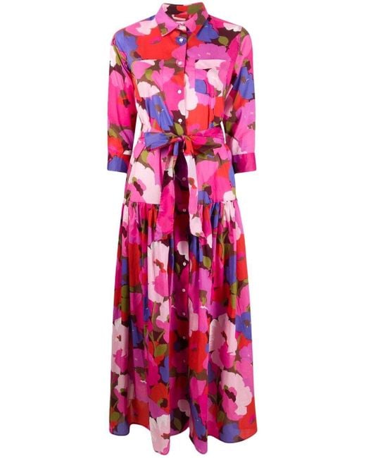 Sara Roka Pink Floral-print Maxi Shirt Dress