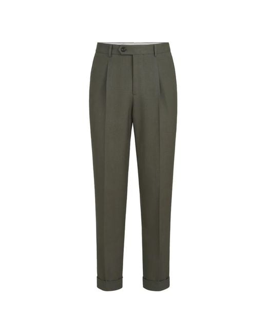Brunello Cucinelli Green Virgin Wool Canvas Trousers With Pleat for men