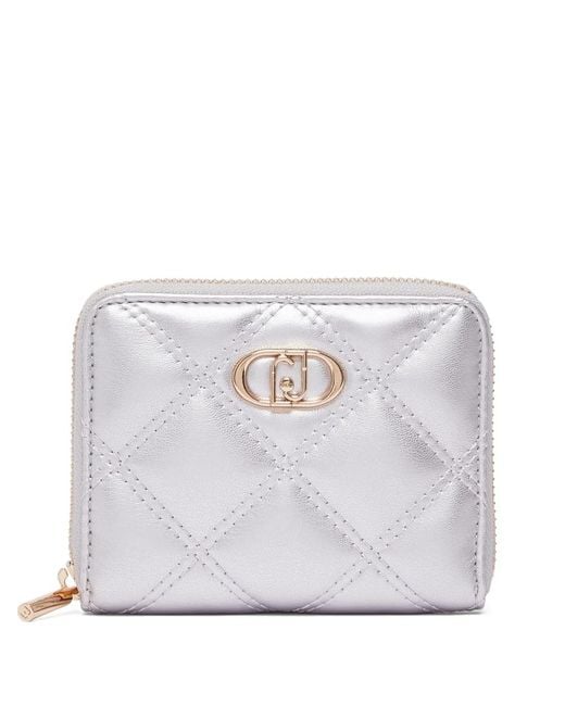 Liu Jo White Monogram-Plaque Quilted Wallet