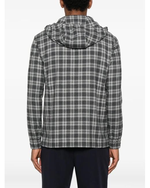 Kiton Gray Plaid Hooded Shirt for men