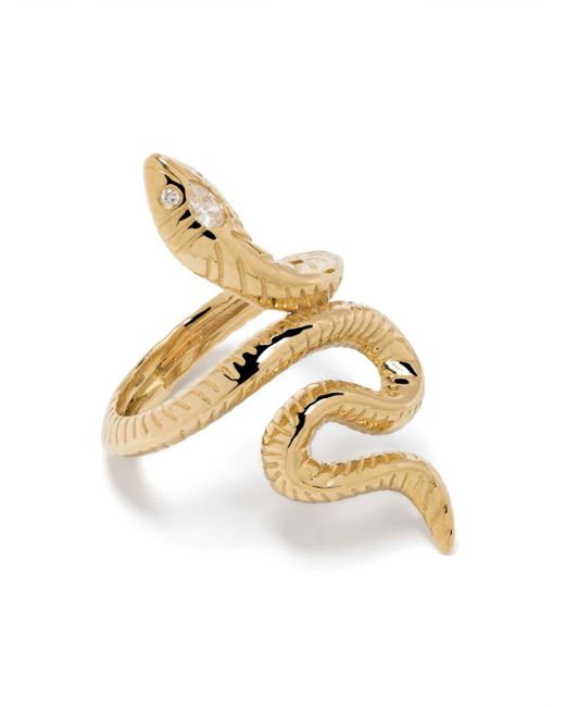 Jacquie Aiche Metallic 18kt Yellow Gold Teardrop Head Snake Diamond Ring