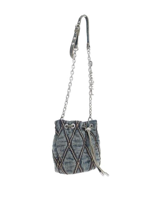 DIESEL White Mini Charm-D Quilted Chain-Strap Bag