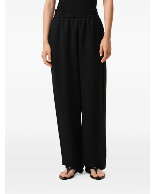 AMI Black Blended Linen Elasticated Waist Trousers