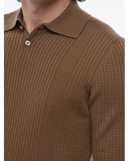 Paolo Pecora Brown Ribbed-Knit Polo-Collar Sweater for men