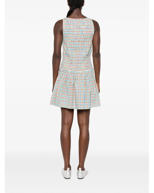 Faithfull The Brand Blue Gala Smocked Checkered Mini Dress