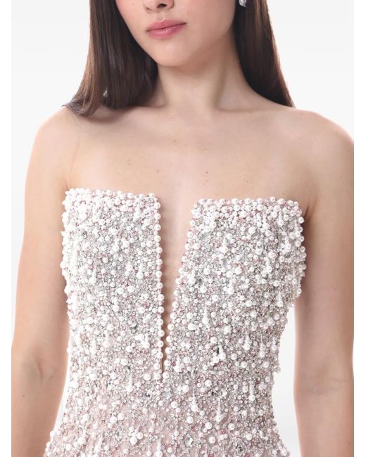 Dina Melwani Natural Crystal Freshwater Embellished Maxi Dress