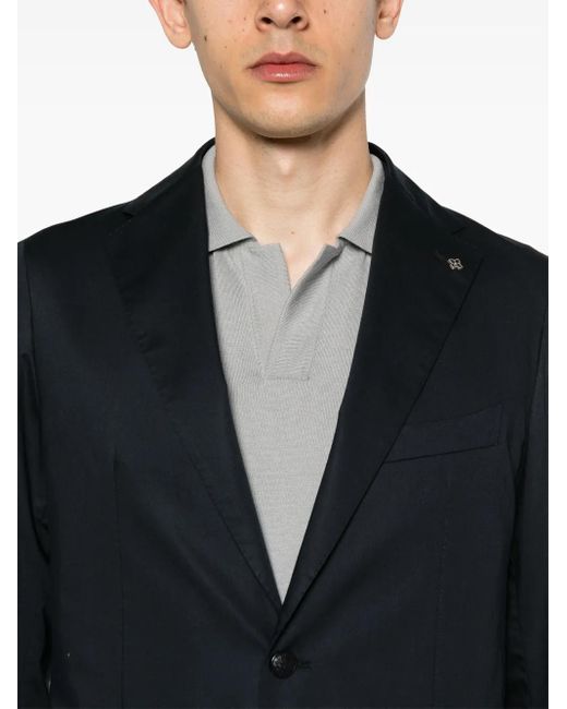 Tagliatore Blue Notched-Lapels Single-Breasted Blazer for men