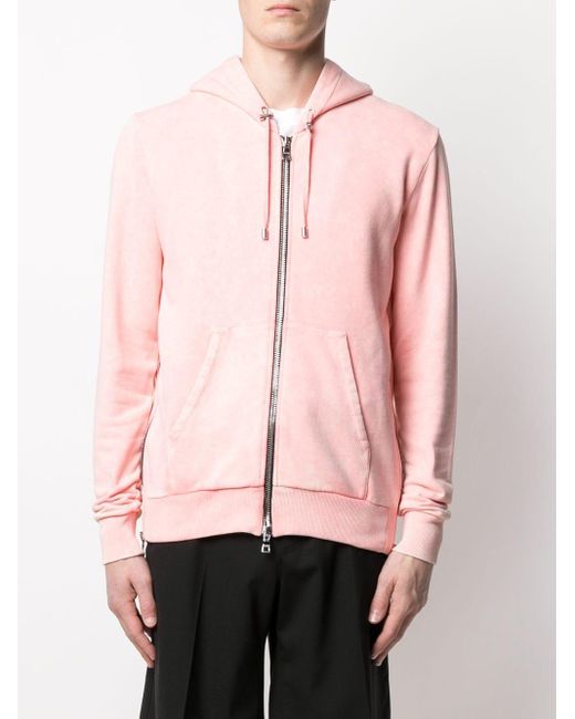 Balmain コットン プリント ジップ パーカー カラー ピンク メンズ Lyst