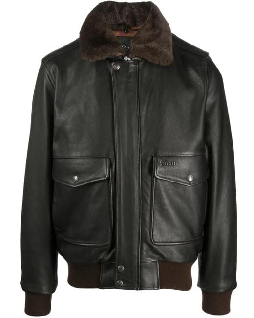 メンズ Schott Nyc スプレッドカラー レザージャケット Black