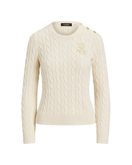 Ralph Lauren White Pull En Coton À Maille Torsadé
