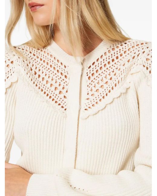 Twinset White Crochet-Detail Ribbed Cardigan