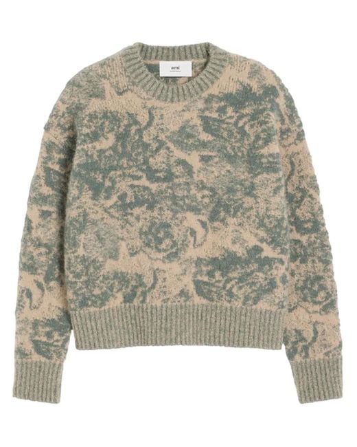 AMI Gray Jacquard Wool Blend Jumper