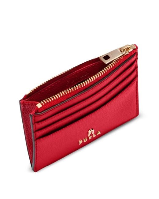 Furla Red Small Camelia Zip-Top Card Holder