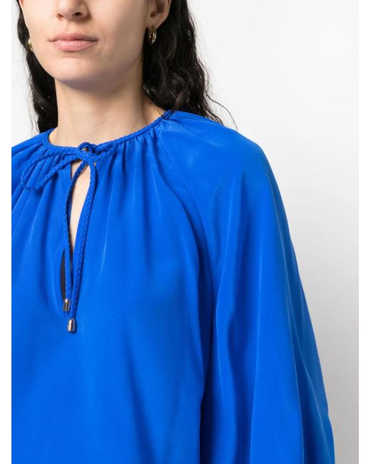 PHAEONIA Blue Self-Tie Silk Blouse