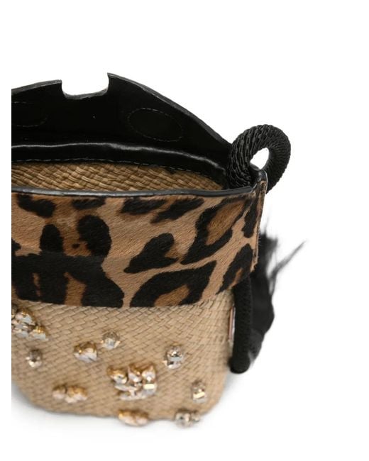 Johanna Ortiz Natural Leopard-Print Crystal-Embellished Cross Body Bag
