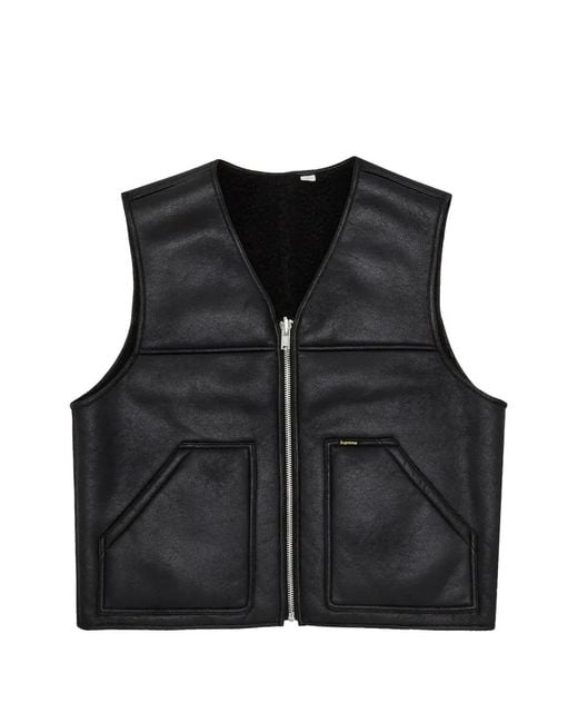 Supreme Black Reversible Faux-Shearling Vest for men