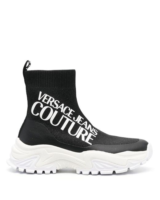 Versace Black Logo-print Sock-style Sneakers