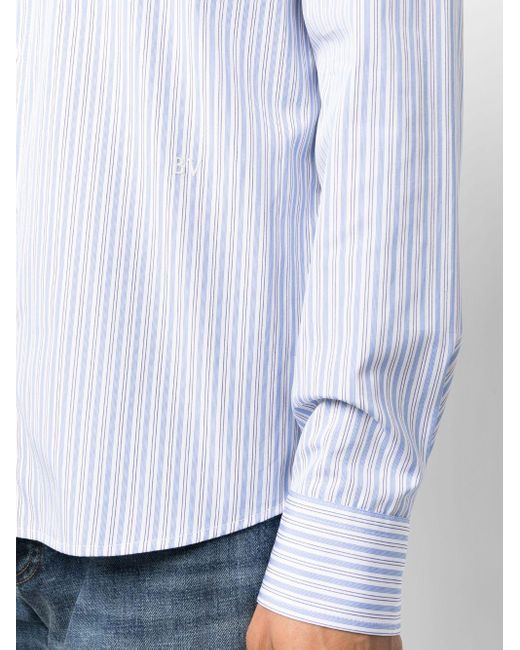 Bottega Veneta White Blue Striped Cotton Shirt for men