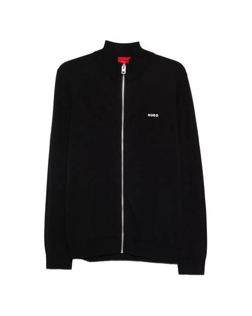 HUGO Black Zip Mock-Neck Cardigan for men