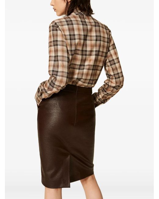 Twinset Brown Tartan Flannel Shirt With Embroidery