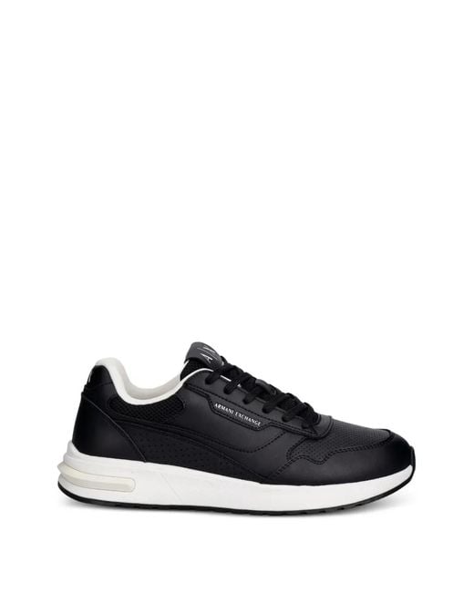 ARMANI EXCHANGE Black Perforated Panelled Sneakers for men