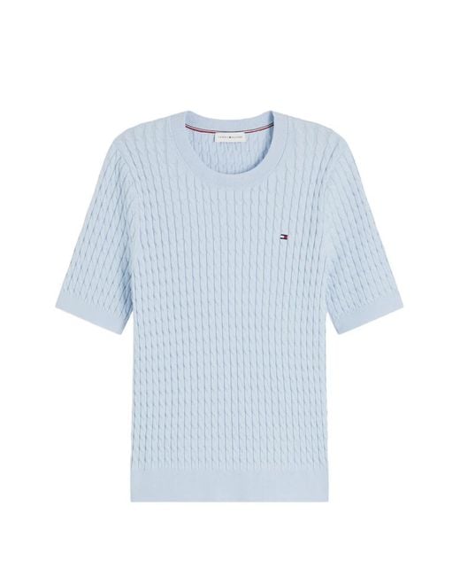 Tommy Hilfiger Blue Cable-Knit Short-Sleeve Sweater