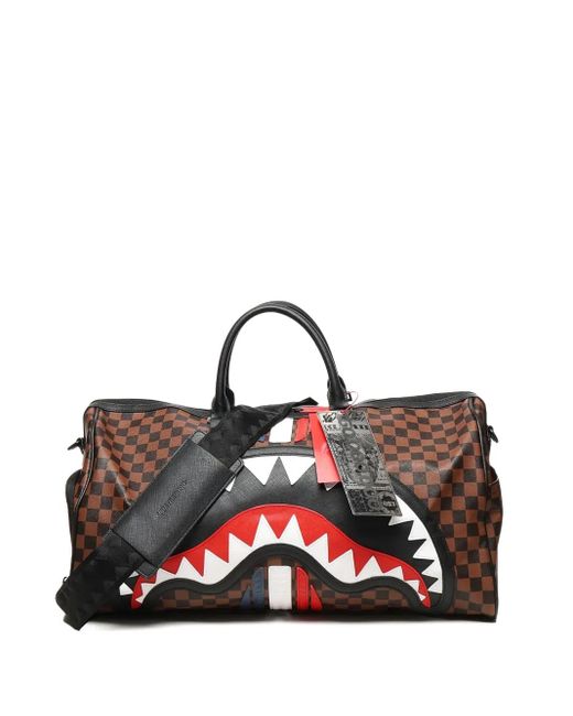 Sprayground Brown Karierte Reisetasche Mit Hai