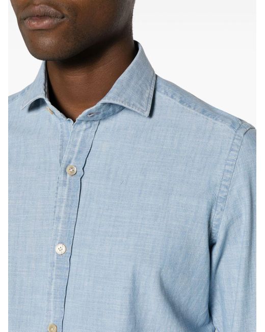 Eleventy Blue Buttoned Chambray Shirt for men