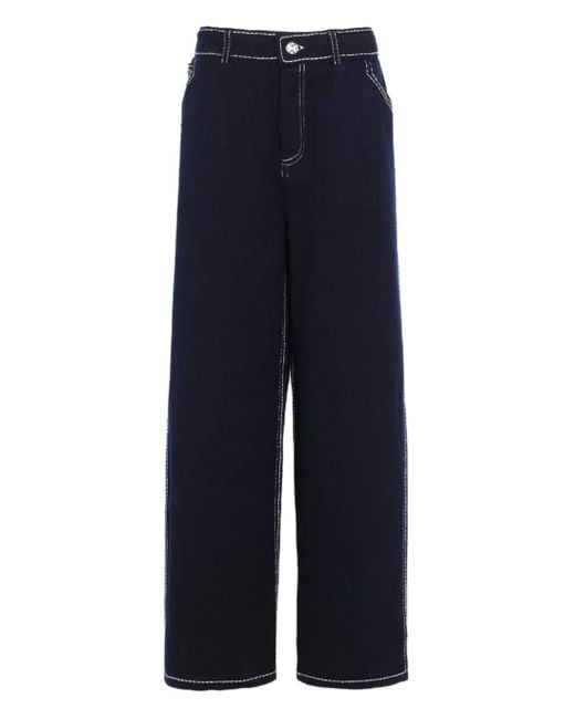 Barrie Blue Contrast-Stitch Wool Trousers for men