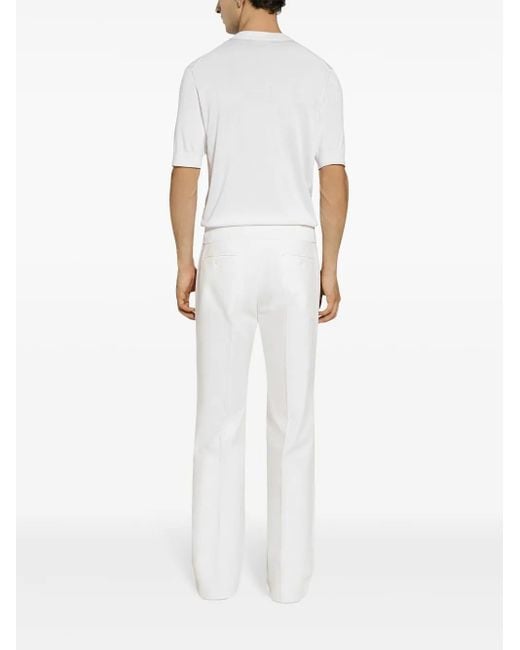 Dolce & Gabbana White Logo-Embroidered Silk Knitted Top for men