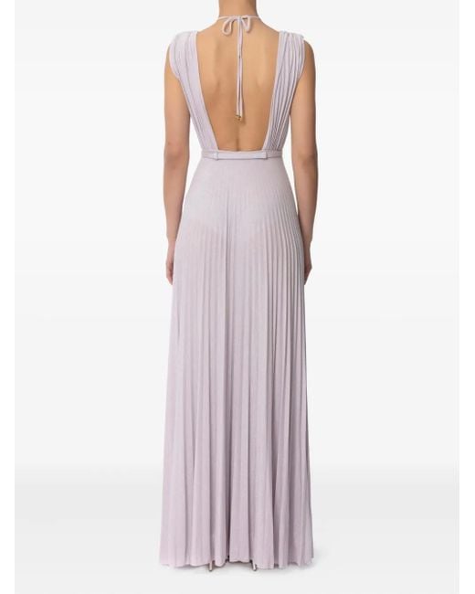 Elisabetta Franchi Natural Belted Lurex Maxi Dress