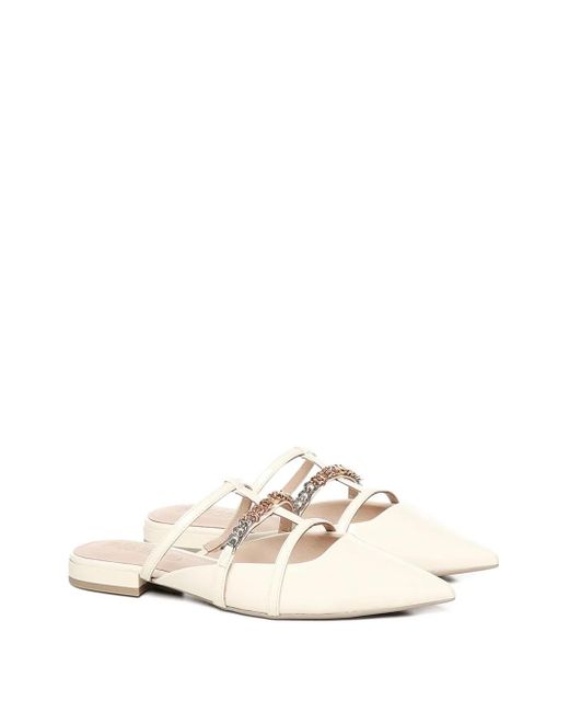 Pinko White Chain-Embellished Pointed-Toe Mules