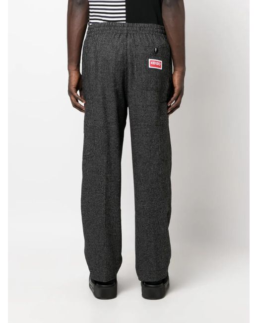 KENZO Gray Logo-Patch Check-Pattern Tapered Trousers for men