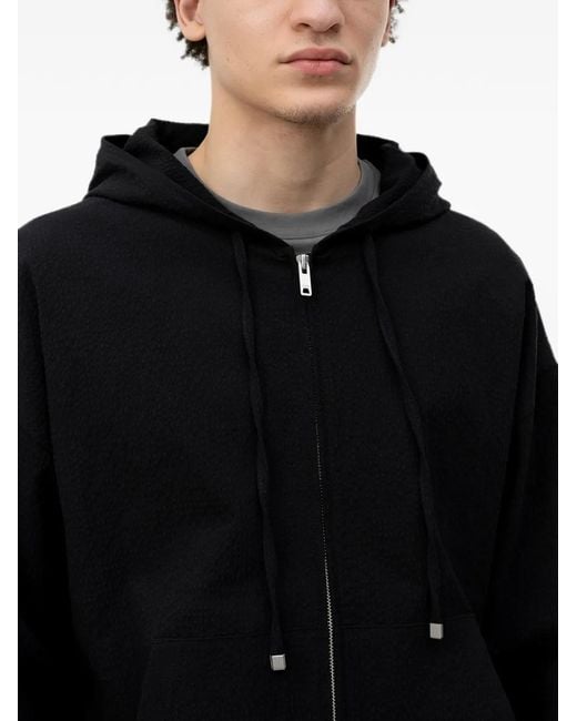 HUGO Black Textured Zip-Up Hoodie for men