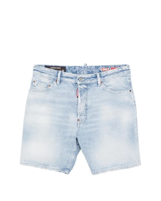 DSquared² Blue Light Diagonale Wash Marine Shorts for men