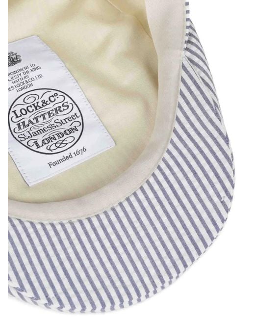 Lock & Co White Grosvenor Seersucker Flat Cap for men