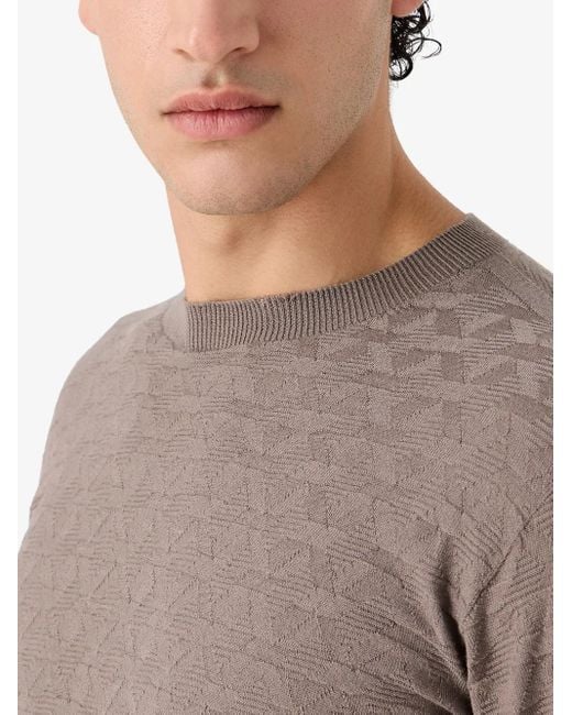 Giorgio Armani Brown Crew-Neck Geometric Jumper for men