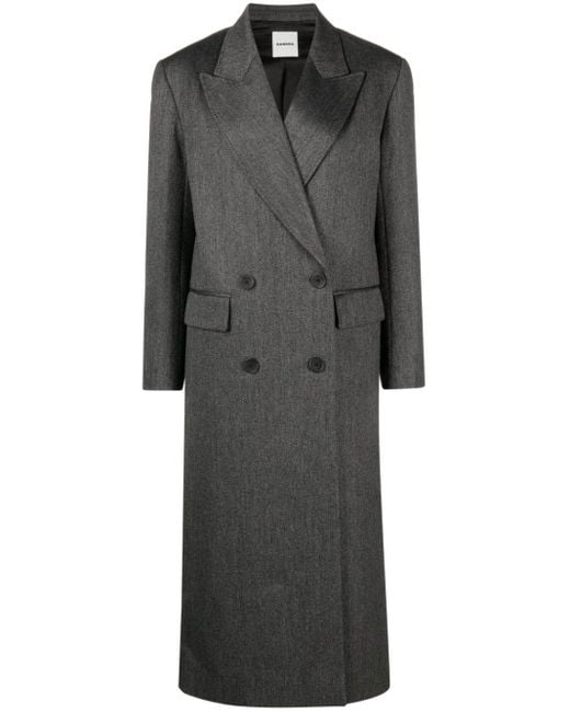 Sandro Gray Contrasting-stripes Double-breasted Coat