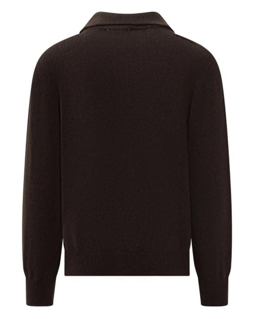 A PAPER KID Black Knitted Long-Sleeve Polo Shirt for men