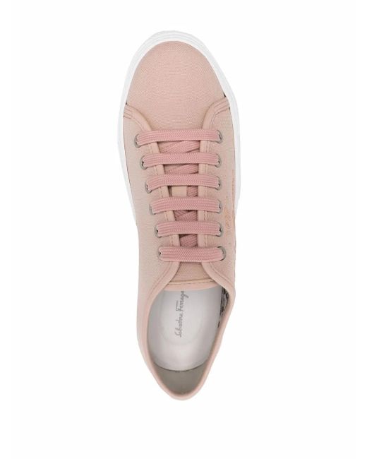 Ferragamo Pink Ferragamo Logo-Embossed Low-Top Sneakers