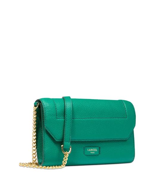 Lancel Green Chain-Strap Leather Wallet