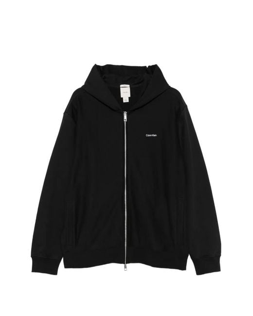 Calvin Klein Black Minimalist Hoodie With Full Front Zipper And Subtle Logo for men