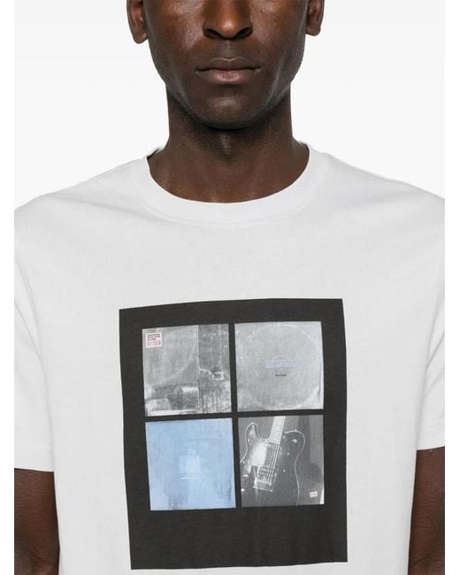 Boss White Printed-Artwork T-Shirt for men