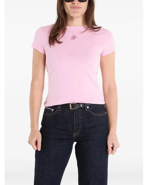 Tommy Hilfiger Blue Logo-Embroidered T-Shirt