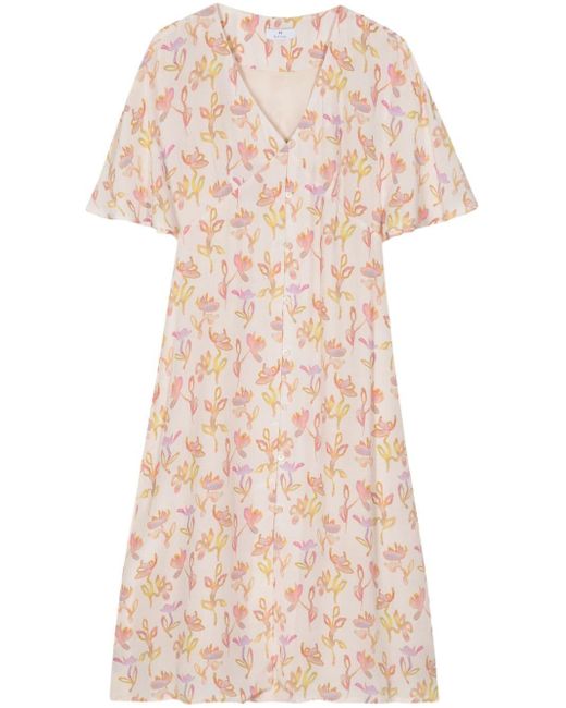 PS by Paul Smith Pink Oleander-print Midi Dress