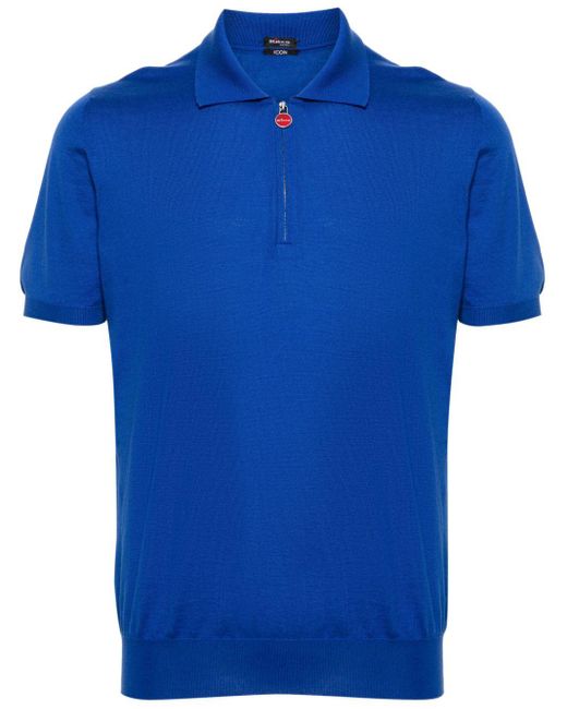 Kiton Blue Zip-up Cotton Polo Shirt for men