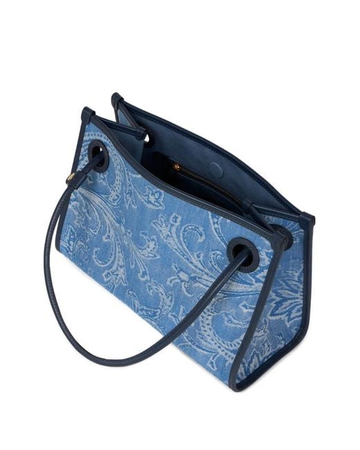 Etro Blue Small Eyes Jacquard Denim Tote Bag