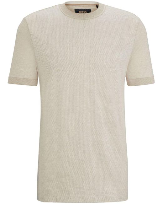 Boss Baumwoll-Seiden-T-Shirt aus strukturiertem Strick in White für Herren