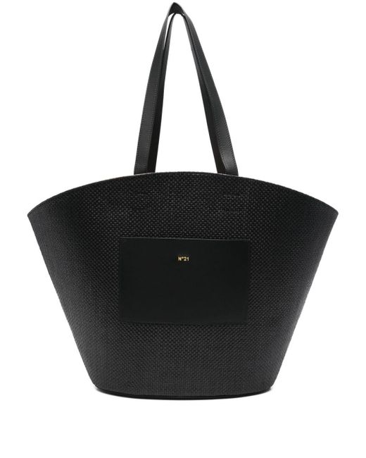 N°21 Black Panier Raffia Tote Bag